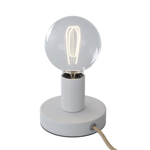Biela kovová stolná lampa s textilným káblom, vypínačom a dvojpólovou zástrčkou - Image 2