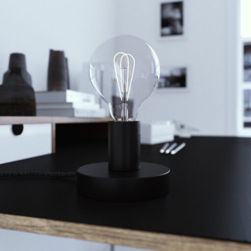 Čierna kovová stolná lampa s textilným káblom, vypínačom a dvojpólovou zástrčkou - Image 3