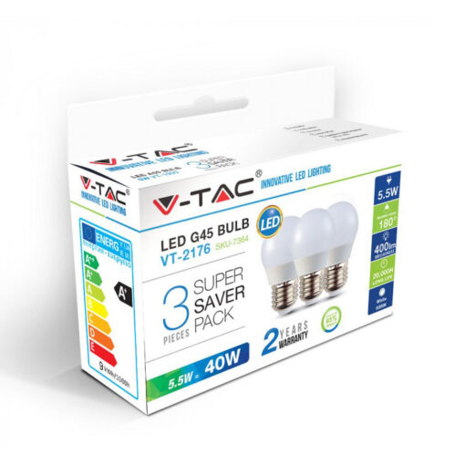 Zvýhodnené balenie, 3x E27, 5.5W, Teplá biela, 470lm, 3ks balenie