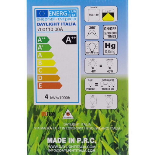 Priehľadná LED žiarovka - G125, 4W, E27, 470lm, Teplá biela | Daylight Italia - Image 4