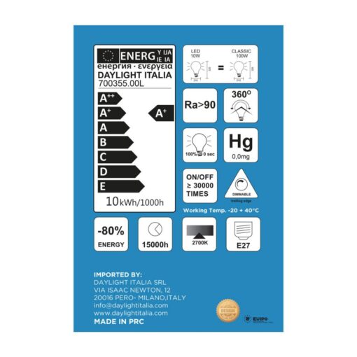 LED Filament kryštálová žiarovka BELLALUCE D210, E27, 10W, 2700K, 1000lm - Image 3