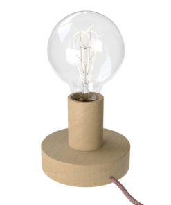 Stolová drevená lampa Wood z prírodného dreva s textilným káblom Bianco:Bordo