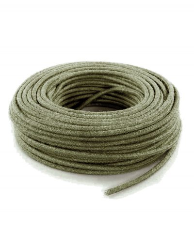 Kábel dvojžilový v podobe retro lana, kôrová zelená juta, 2 x 0.75mm, 1 meter.