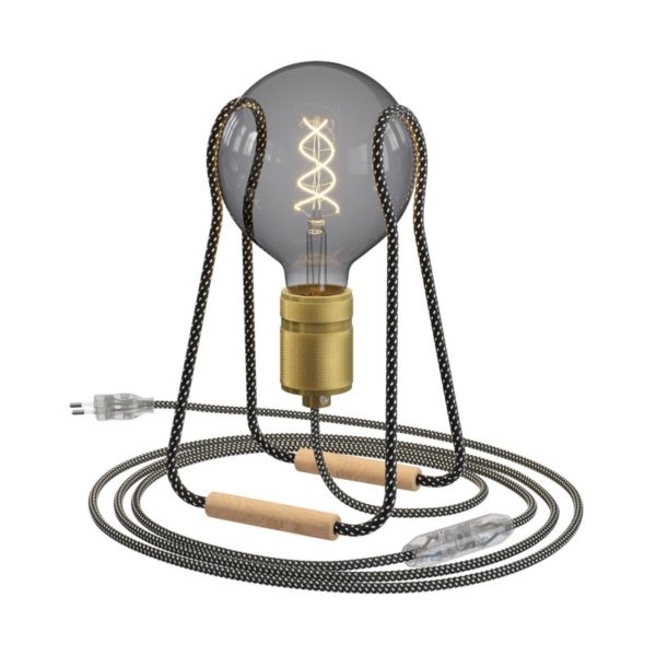 Taché stolná kovová lampa s textilným káblom, vypínačom a zástrčkou, ZigZag