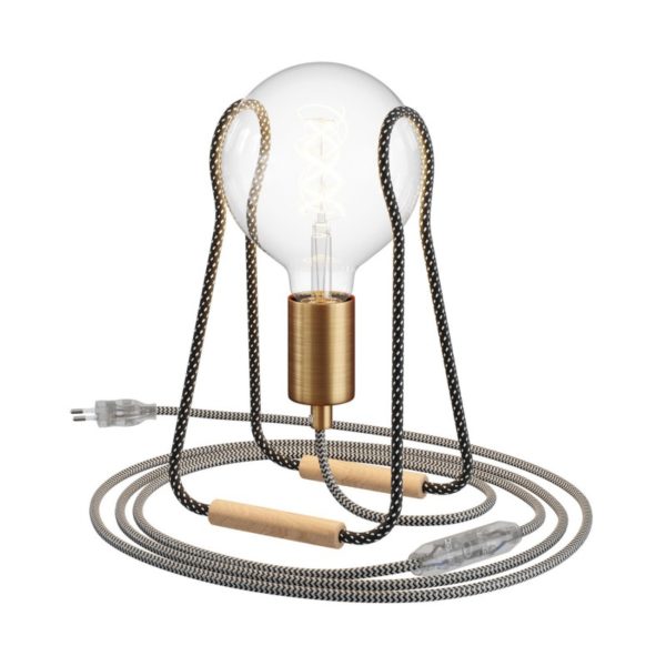 Taché stolná kovová lampa s textilným káblom, vypínačom a zástrčkou, ZigZag