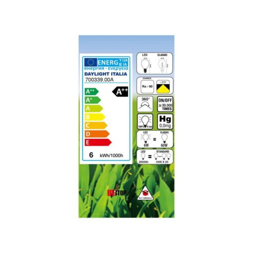 LED žiarovka s mliečnym sklom SFERA - E14, 6W, 806lm, Teplá biela | Daylight Italia - Image 2