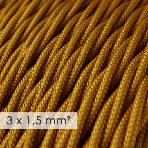 Kábel so širokým priemerom 3x1,50 skrútený v zlatej farbe, umelý hodváb, 1 meter - Image 2