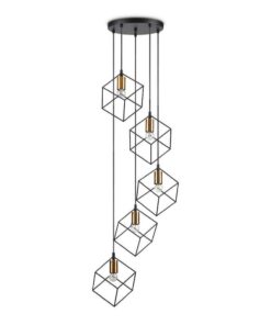 Kovový luster ICE SP5 s tienidlom v tvare kocky, čierna farba | Ideal Lux