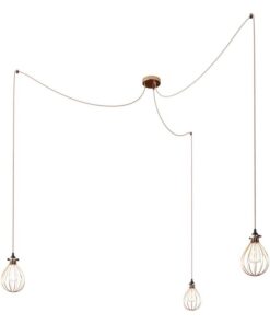 Závesné svietidlo pavúk s 3 retro tienidlami v medenej farbe