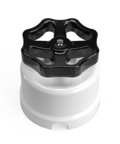 Vypínač/prepínač pre povrchovú montáž z bieleho porcelánu s čiernym gombíkom