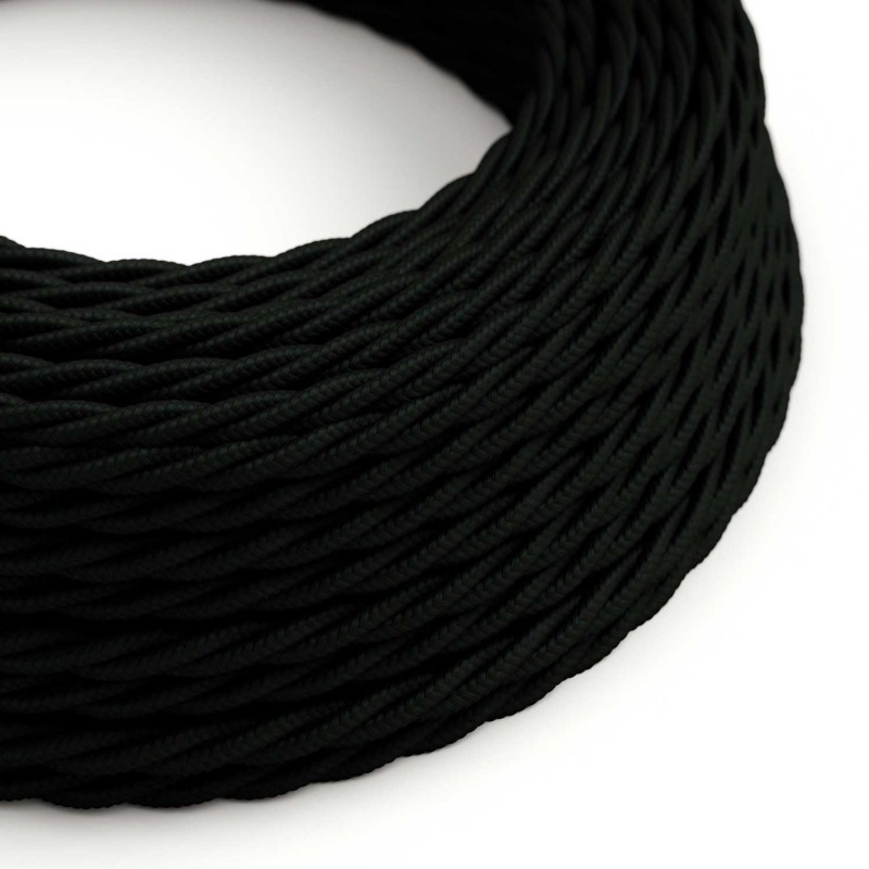 Kábel trojžilový skrútený v podobe textilnej šnúry v čiernej farbe, umelý hodváb, 3 x 0.75mm, 1 meter
